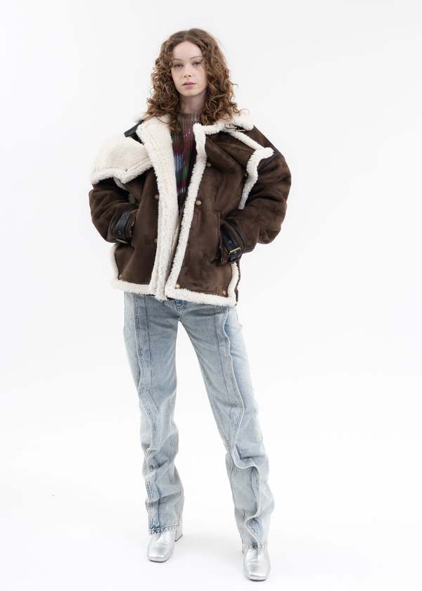 Y/project SNAP PANEL SHEARLING JACKET - DARK BROWN | Garmentory