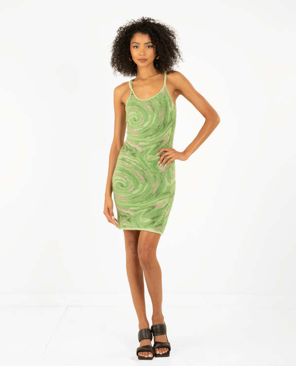green swirl knit dress Green swirl print dress House of Sunny style