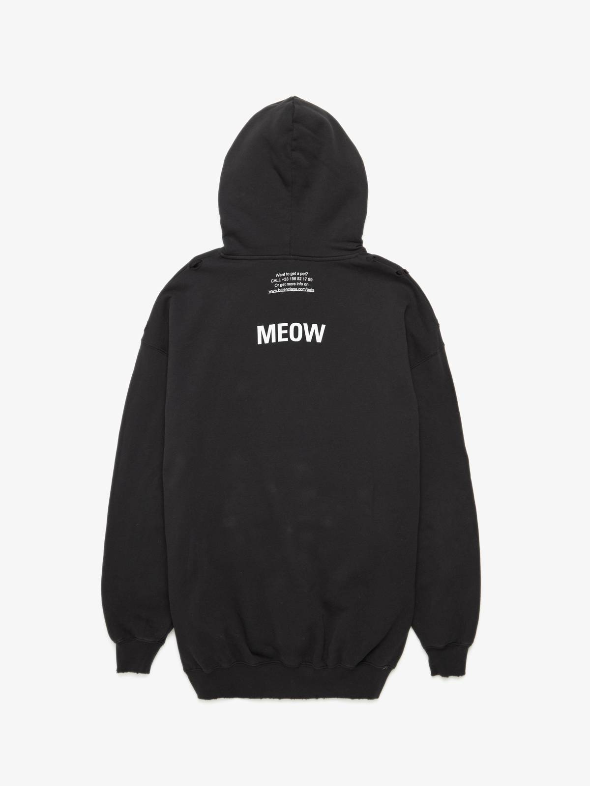 Balenciaga I Love Cats Printed Holes Cotton Hoodie - Black