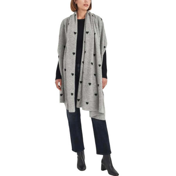 White+Warren Cashmere Heart Wrap Grey Heather - Black Combo