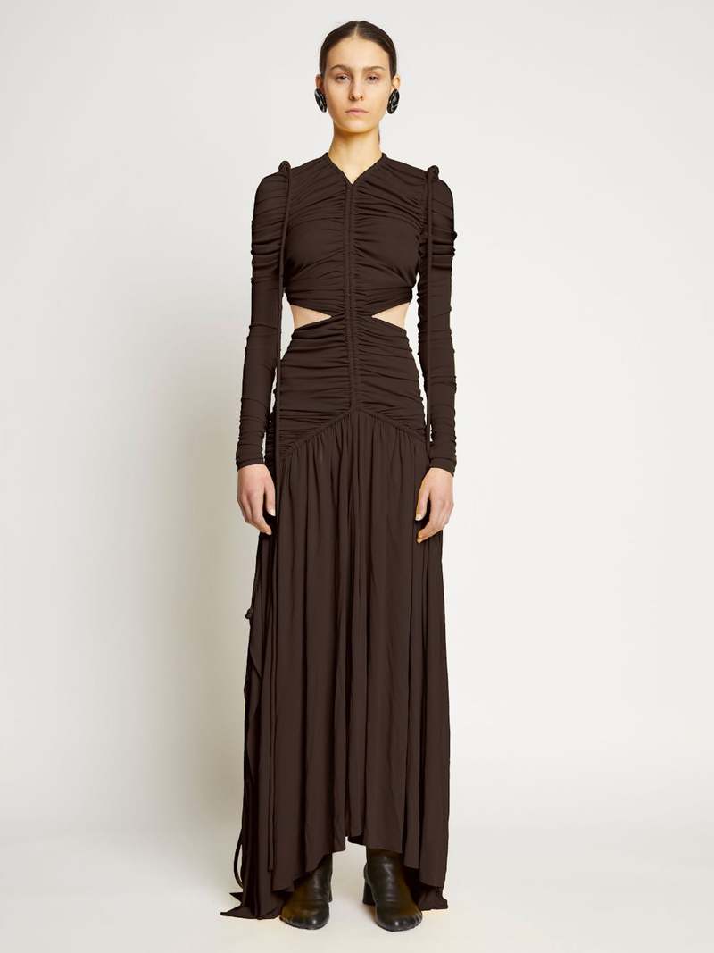 proenza schouler brown dress Viscose Jersey Cinched Cut Out - Dark Round neck vestito da sposa Seashore Dress — Lace Color:Rose Red