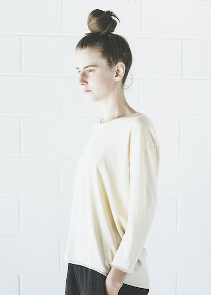 Black Crane Back Seem Long Sleeve in Cream Black Crane Back Seem Long Sleeve in Cream