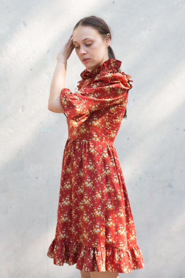 batsheva red dress Apron Dress in Red Floral 0 / Red