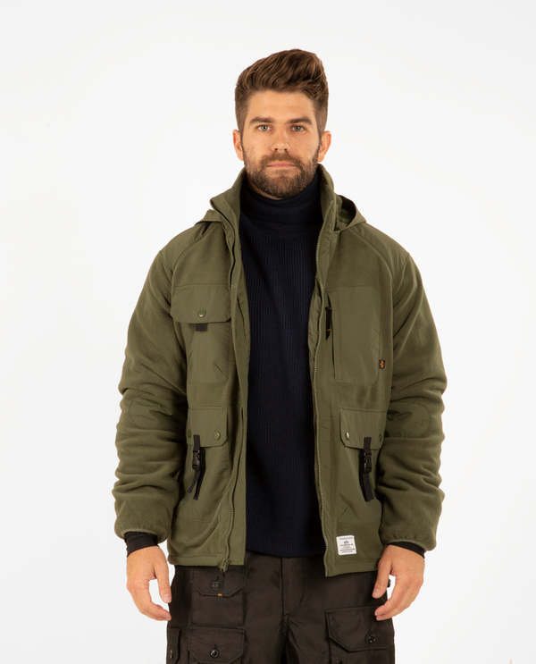 ALPHA INDUSTRIES Mixed Media Fleece Zip Hood Jacket Dark Green