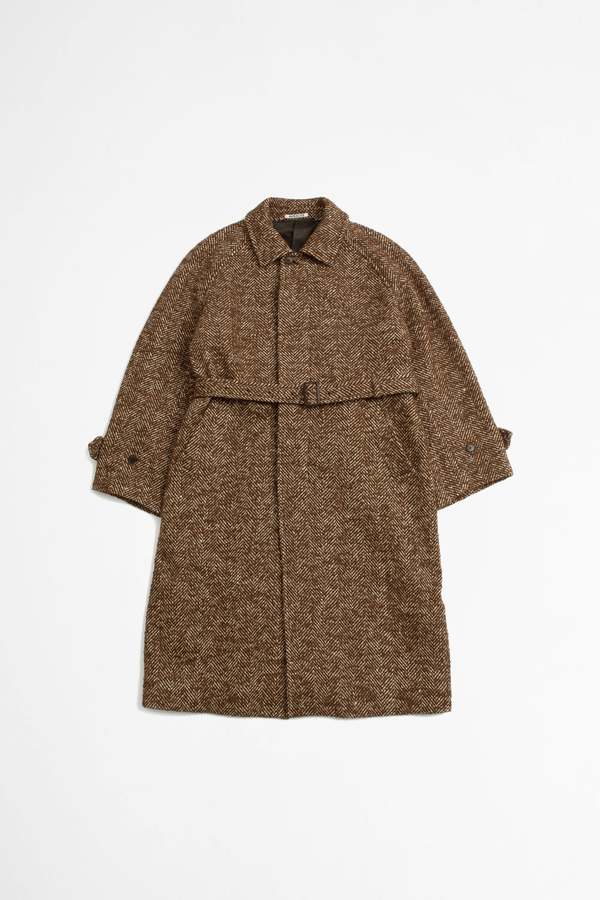 【22AW】WOOL ALPACA HERRINGBONE TWEED COAT Auralee Wool Alpaca Herringbone Tweed Soutien Collar Coat Brown