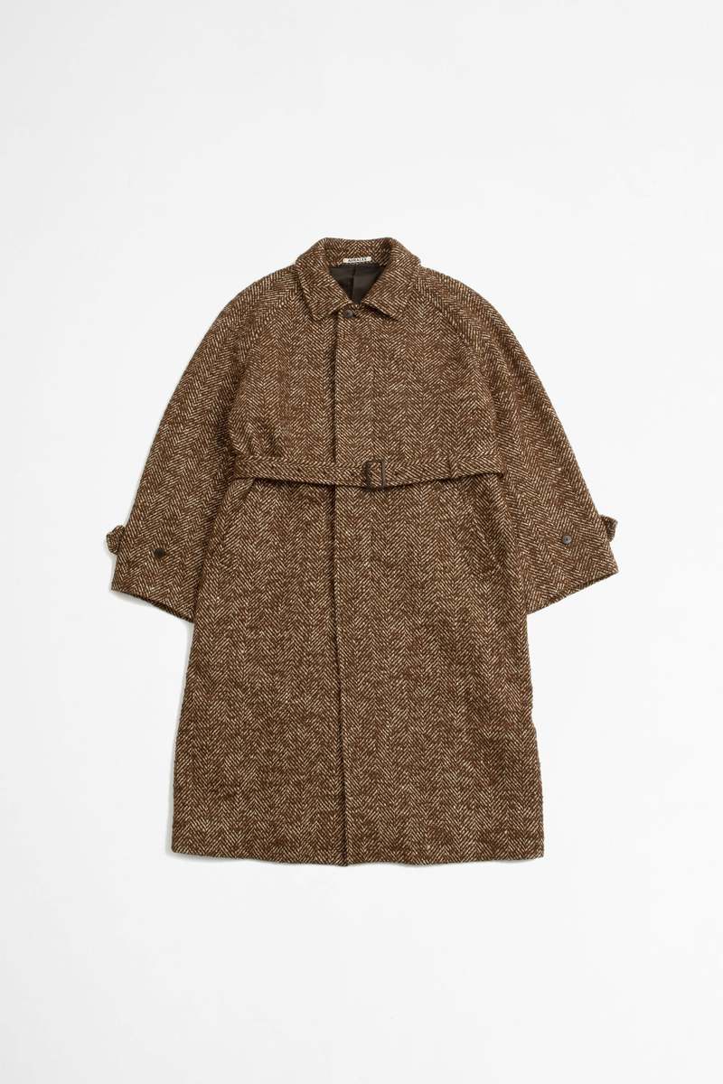 【22AW】WOOL ALPACA HERRINGBONE TWEED COAT Auralee Alpaca Herringbone Tweed Coat - Brown | Garmentory