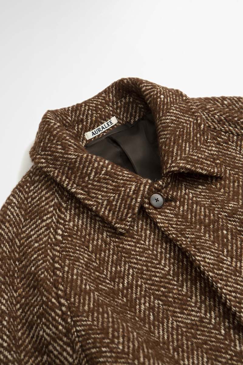 Auralee Alpaca Herringbone Tweed Coat - Brown | Garmentory