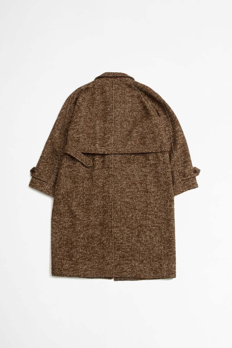 Auralee Alpaca Herringbone Tweed Coat - Brown | Garmentory