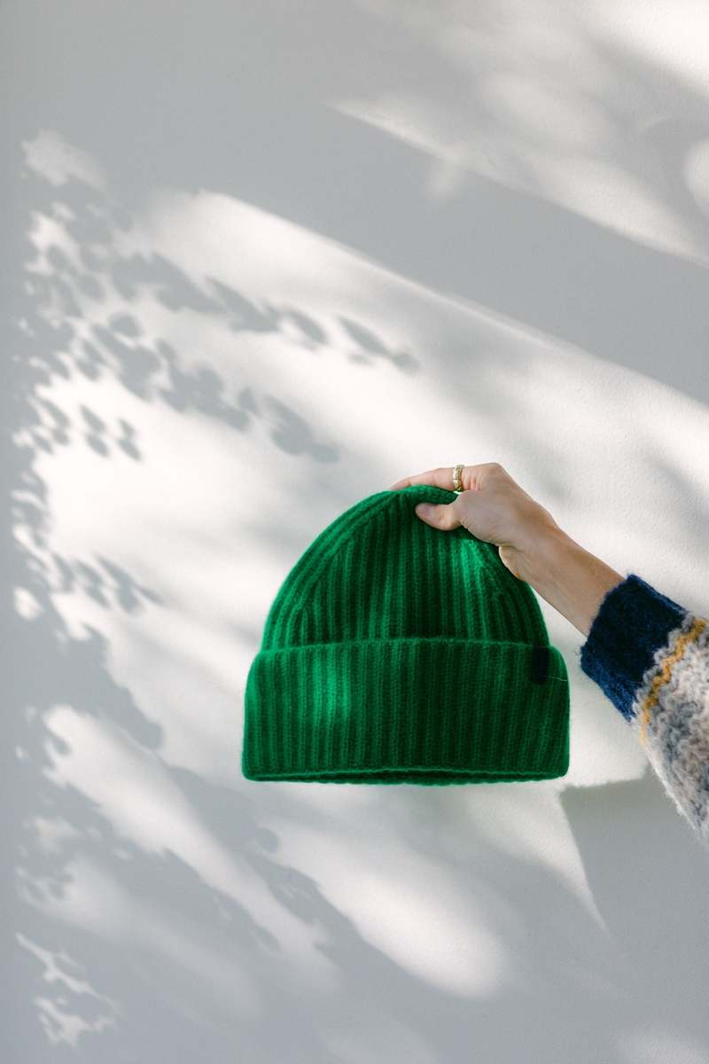 VINCE Plush Cashmere Chunky Knit Hat - Green | Garmentory display picture 2