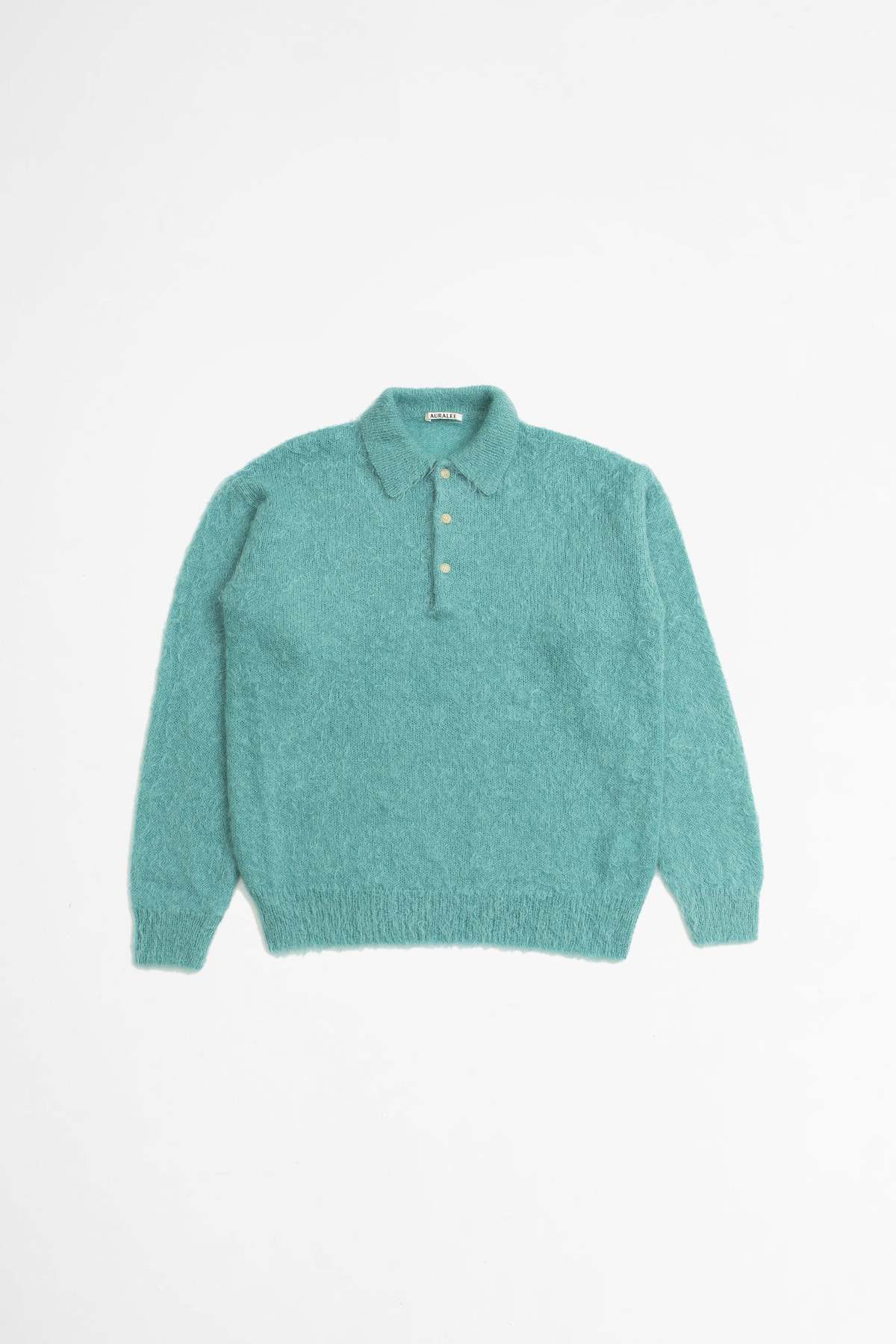Auralee Brushed Super Kid Mohair Knit Polo - Blue - Image 2 of 5
