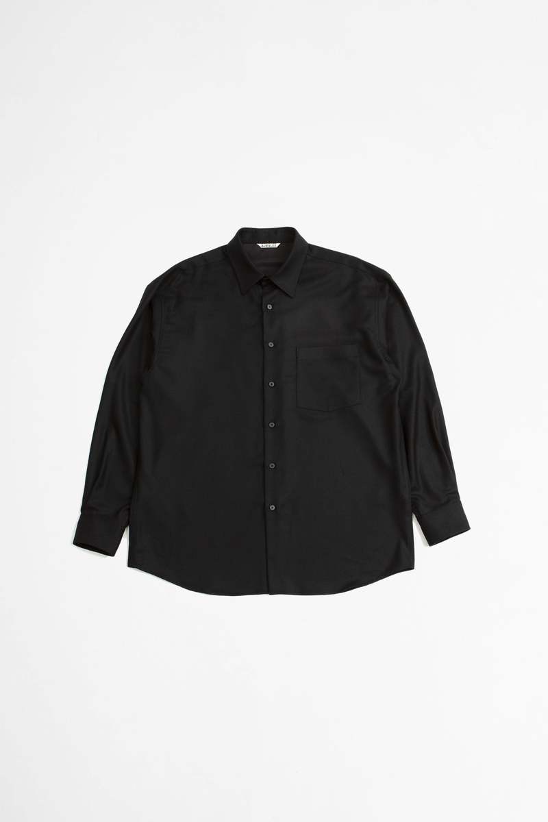トップス Auralee SUPER LIGHT WOOL SHIRT BLACK Auralee Super Light Wool Shirt - Black | Garmentory