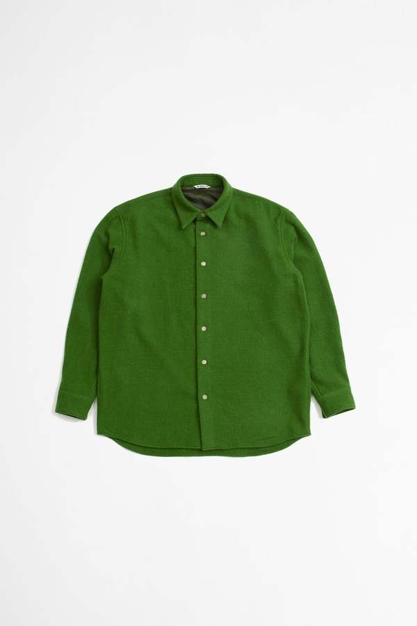 Auralee Wool Cashmere Light Tweed Shirt - Green | Garmentory