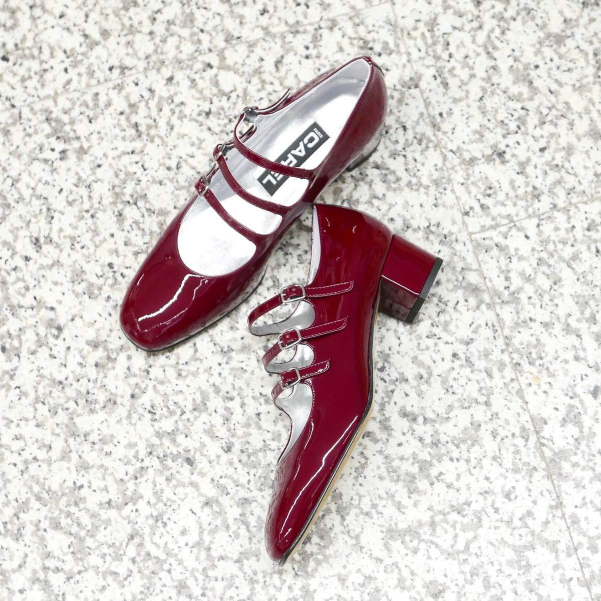 【関税込み】Banana Pumps - Carel - Leather - Burgundy Banana - Burgundy patent leather slingback Mary Janes