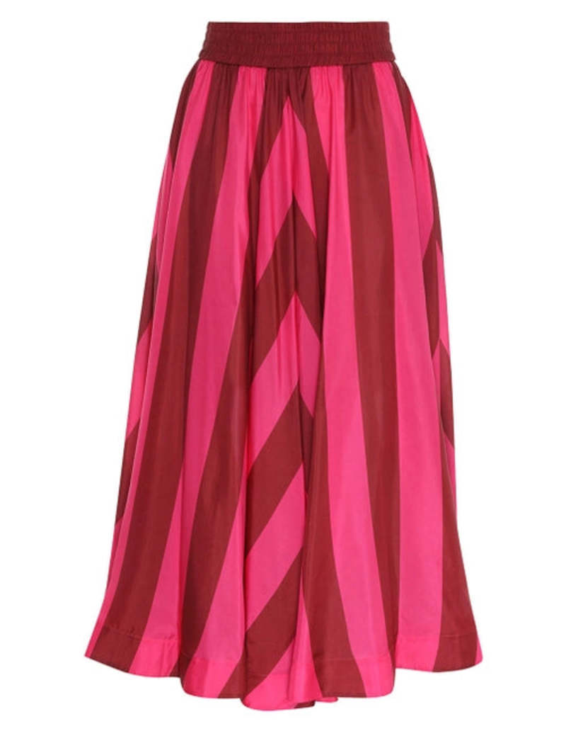Zimmermann Tiggy Chevron Full Skirt - Rhubarb/Pink Stripe