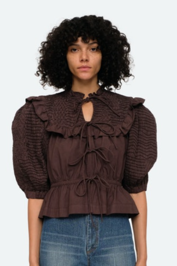 Sea NY Casey Hand Smocked Tie Front Top | Garmentory