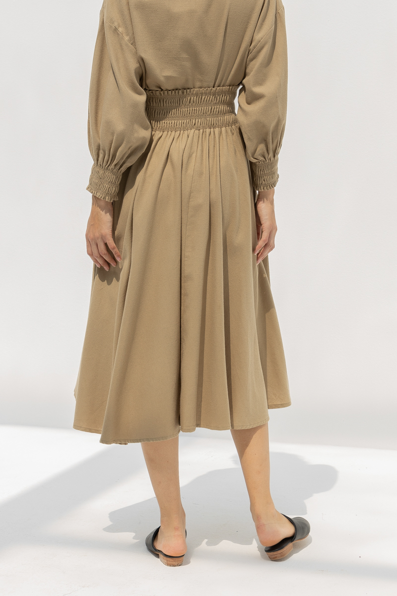 Black Crane Accordion Skirt - Mocha