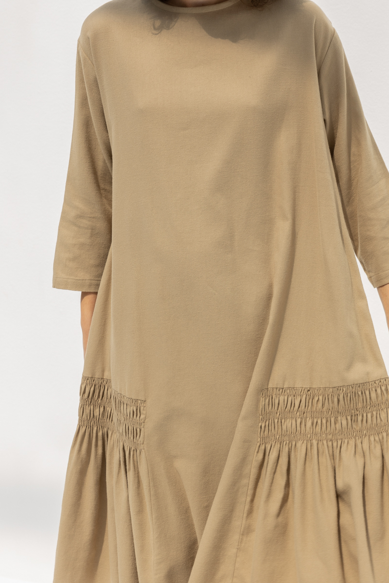 Black Crane Gathered Dress - Mocha
