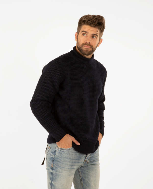Sunspel Merino Fishermans Jumper Navy Garmentory