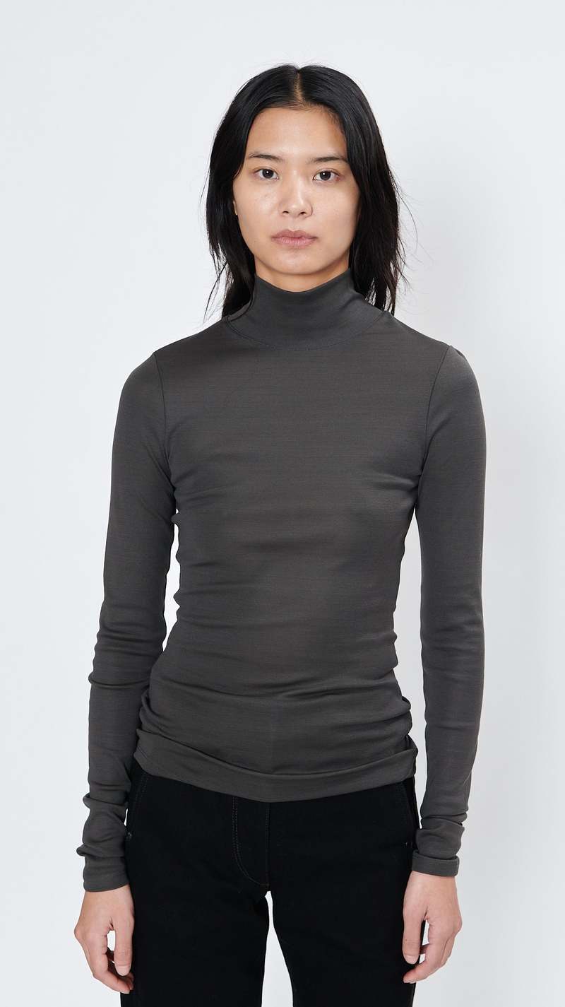 LEMAIRE　SECONDSKIN HIGHNECKTOP Lemaire Second Skin High Neck Top - Ash Black | Garmentory