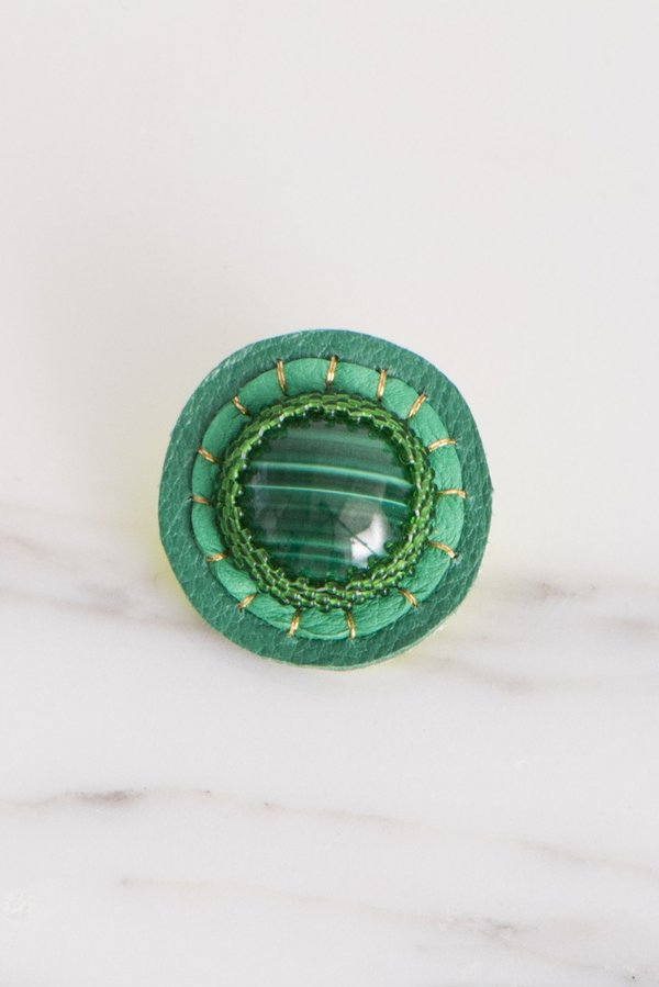 Robin Mollicone Button Earrings -  Green Malachite