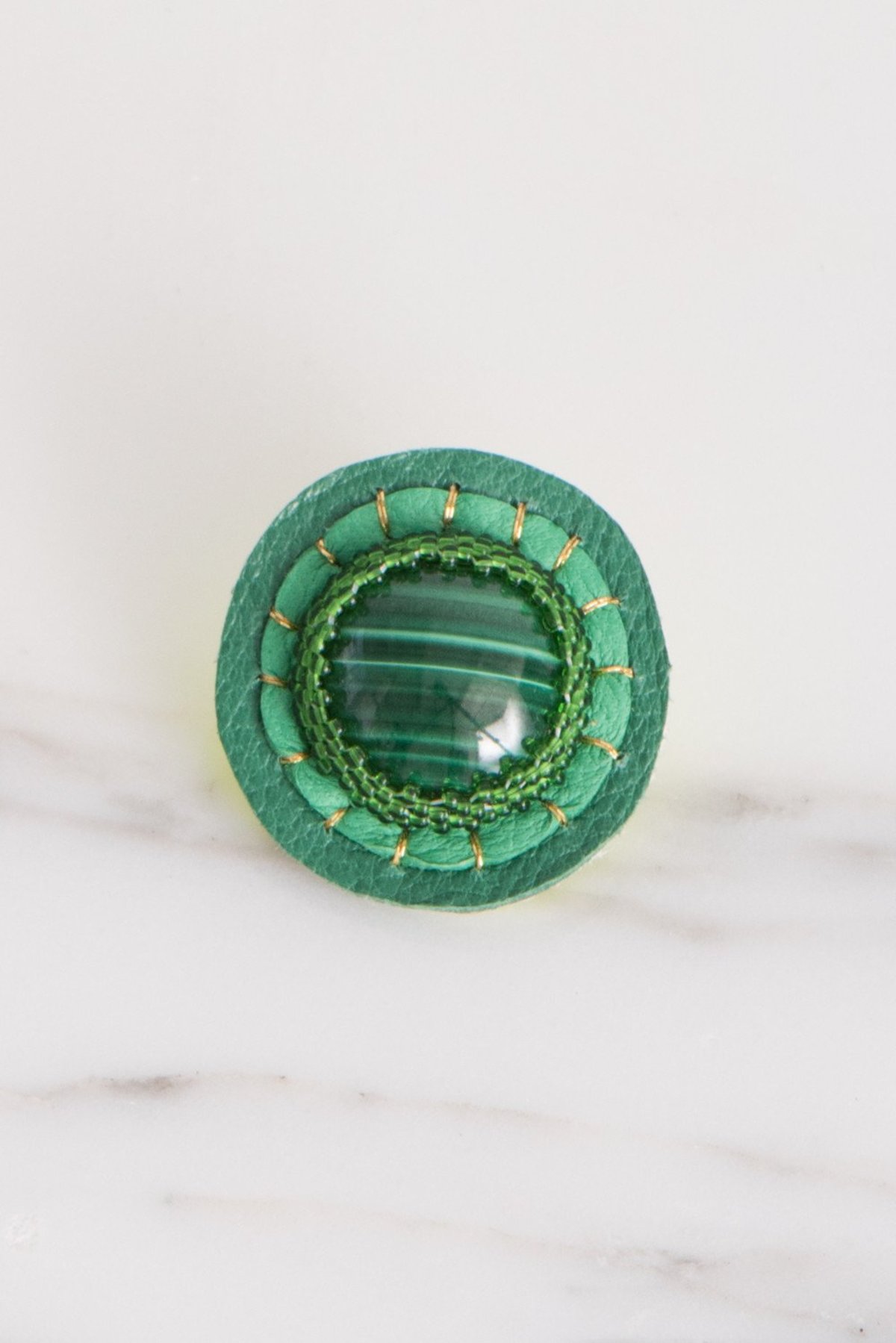 Robin Mollicone Button Earrings -  Green Malachite - Image 3 of 3