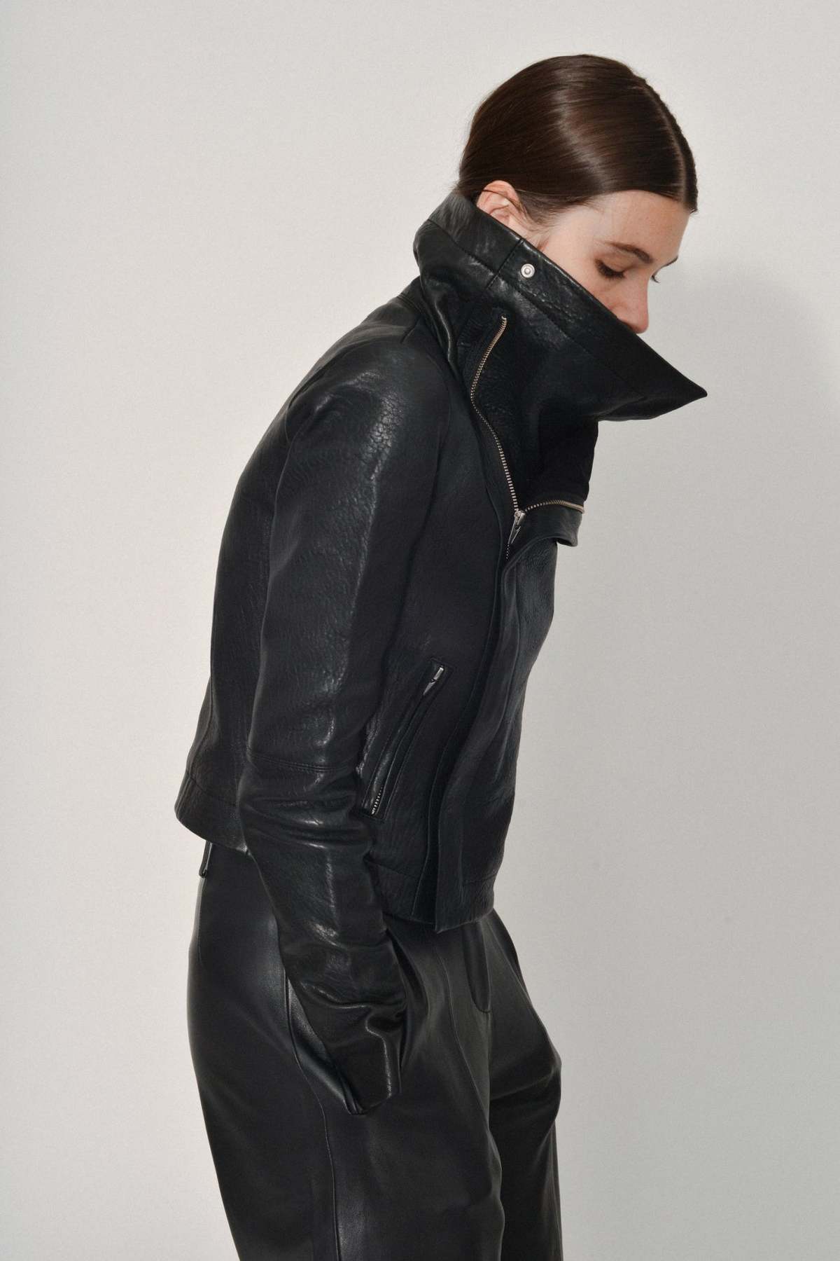 veda park tie waist leather jacket