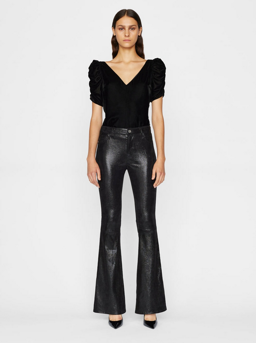 BLACK VELVET RUCHED SLEEVE TOP main image 0