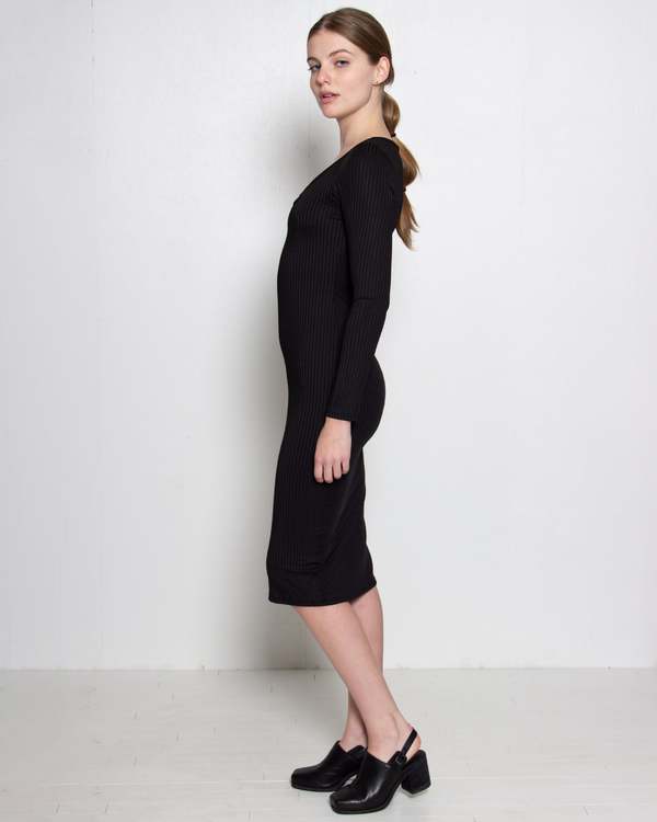 white christmas dresses Cut-Out Midi Rib Dress ~ Black – Chic Streets main image 1