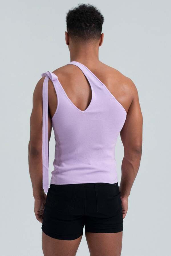Asymmetrical Slash Shoulder Tank with Bow | Garmentory