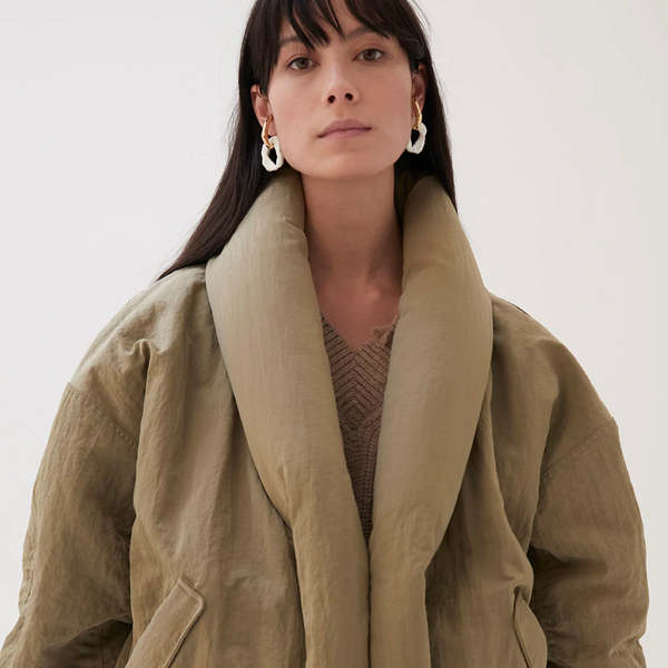 〓REJINA PYO〓 GREEN-BEIGE NYLON混JACKET Rejina Pyo Duvet Jacket - Nylon Khaki | Garmentory