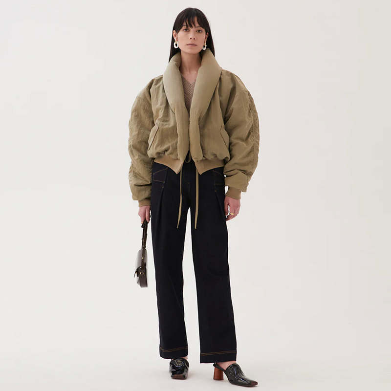 〓REJINA PYO〓 GREEN-BEIGE NYLON混JACKET Rejina Pyo Duvet Jacket - Nylon Khaki | Garmentory