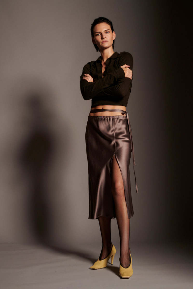 KES 7/8 Front Slit Ribbon Skirt - Marine | Garmentory