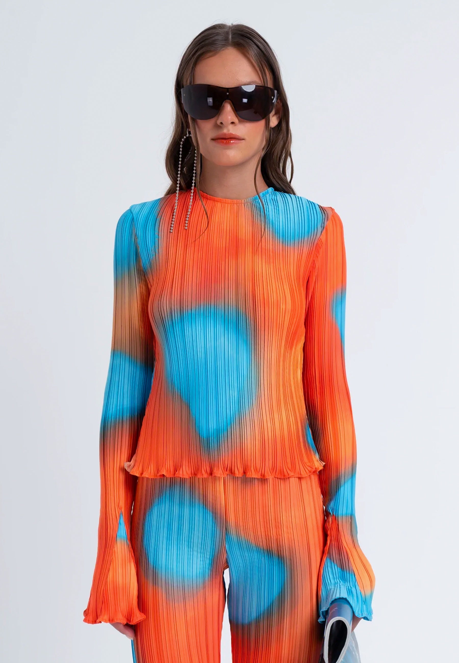 Arthur Box Pleat Long Sleeve Top - Coral Spot | Garmentory