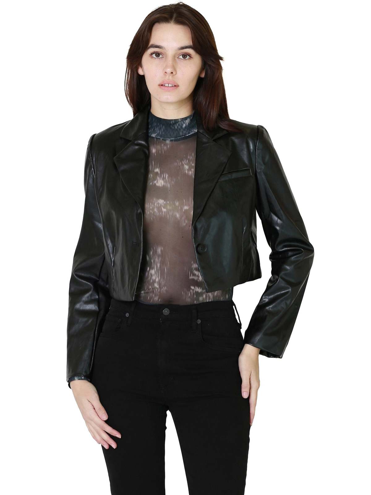 NIA Cropped Vegan Leather Blazer - Black | Garmentory
