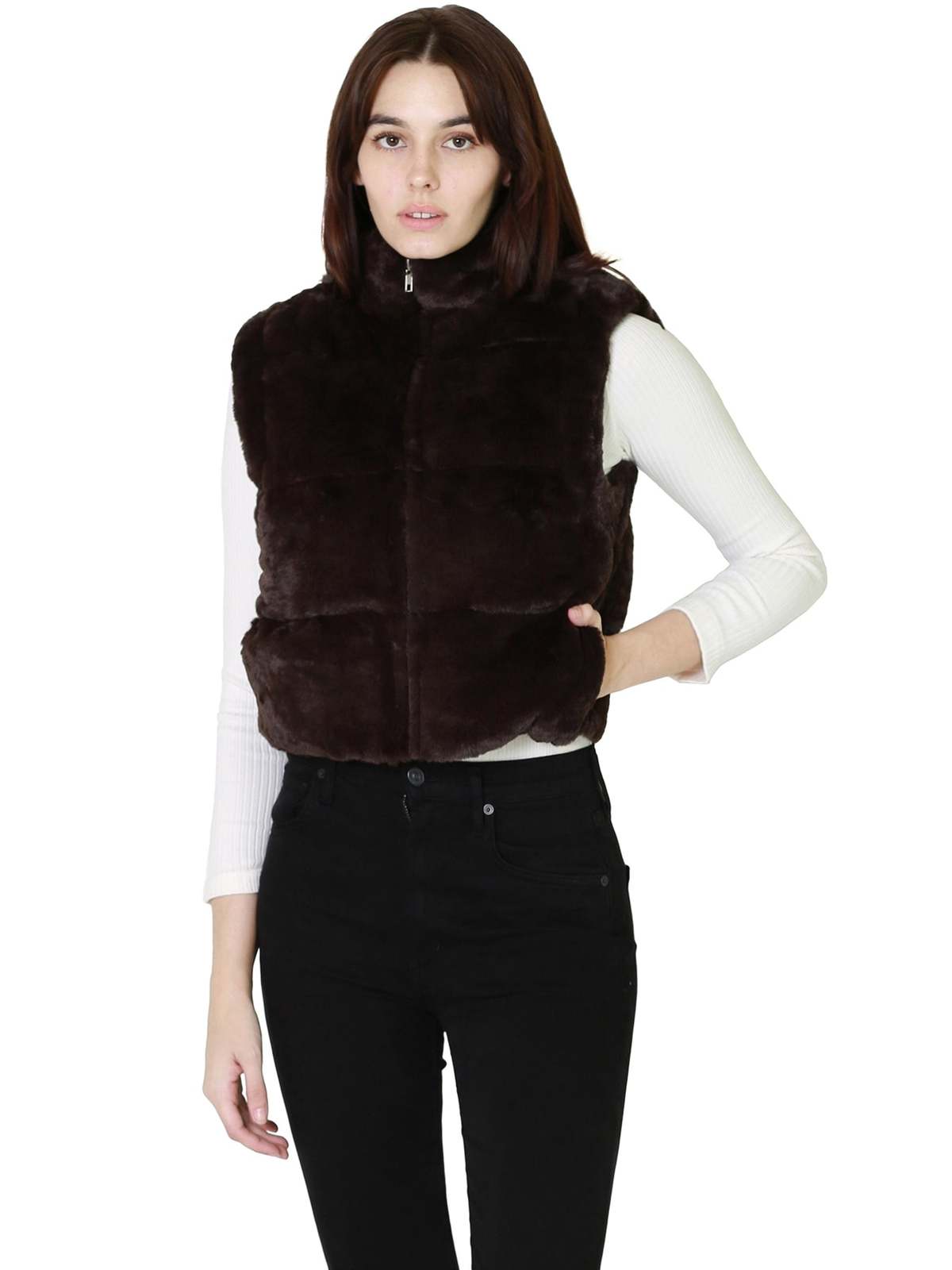 Nalo Faux Fur Puffer Vest Black