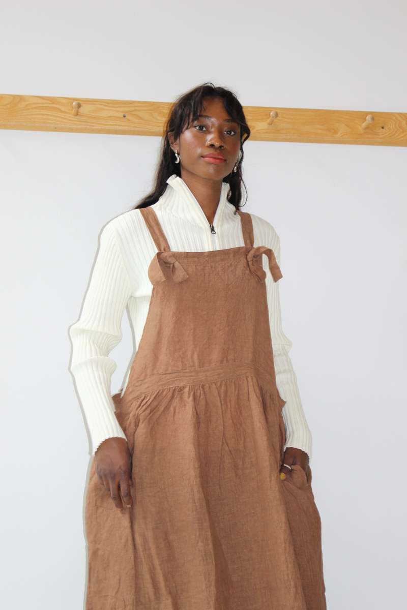 ICHI ANTIQUITES Linen Apron Dress - Persimmon | Garmentory