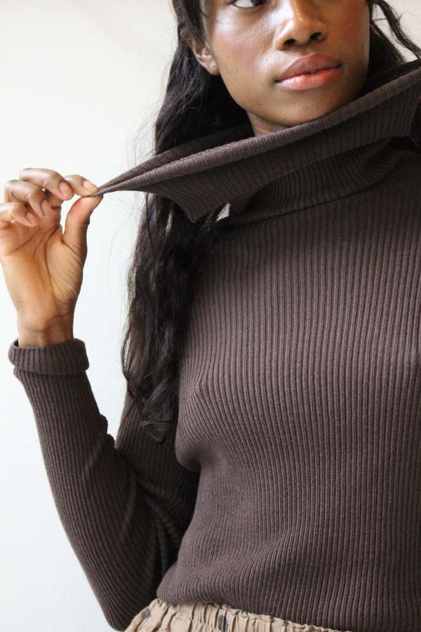 ICHI ANTIQUITES Whole Garment Rib Knit Turtleneck Pullover - Brown