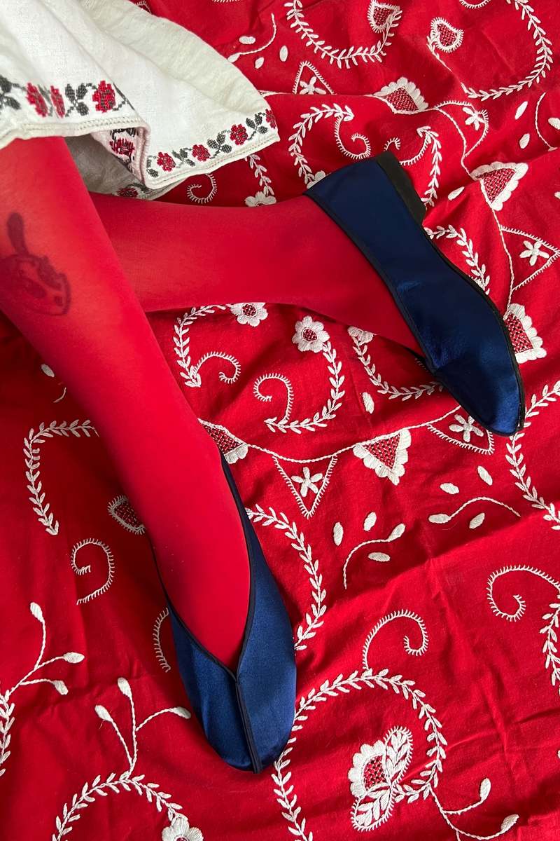 100% Silk SATIN THEATRE SLIPPER - NAVY