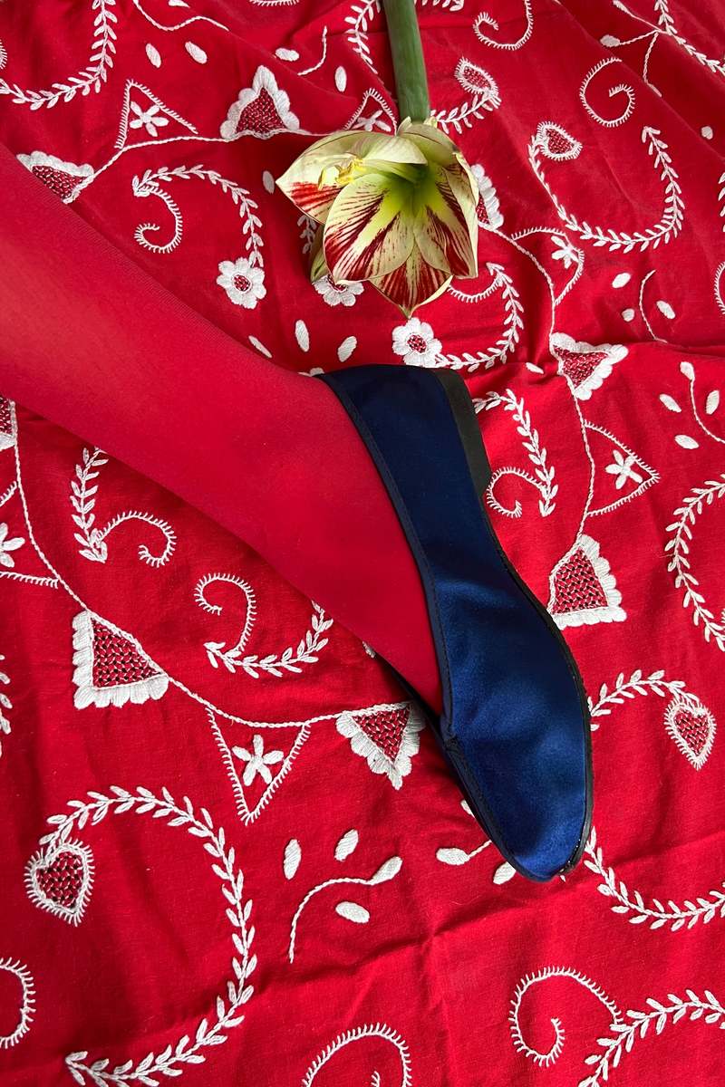 100% Silk SATIN THEATRE SLIPPER - NAVY