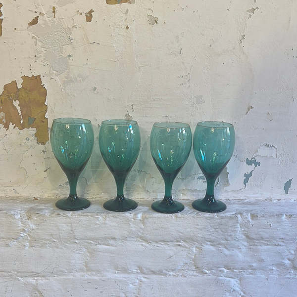 Vintage Green Wine Glasses, Gold Metallic Rim Set of 4 Garmentory