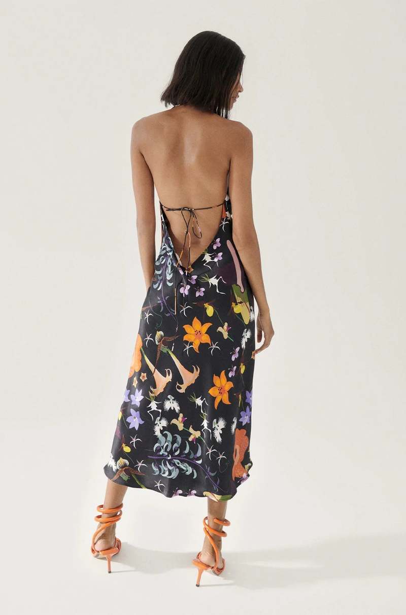 Silk Laundry Black Lost Flowers Halter Dress - Black