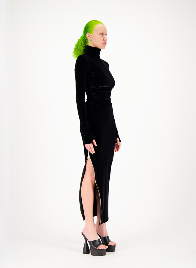 WEINSANTO Velvet Fitted Turtleneck Dress - Black | Garmentory
