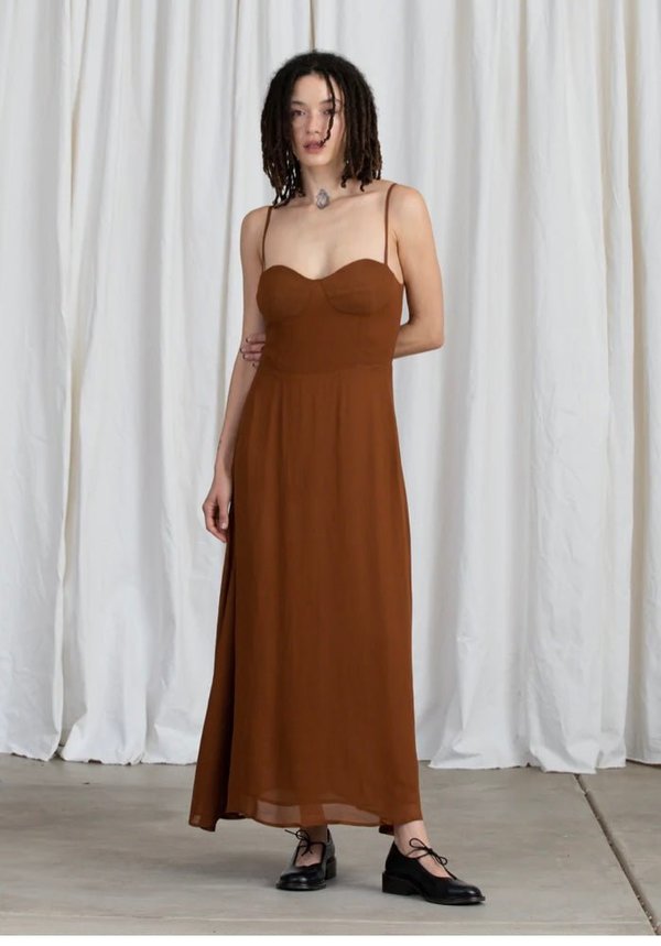 Ali Golden Fitted Bodice Dress - Copper | Garmentory
