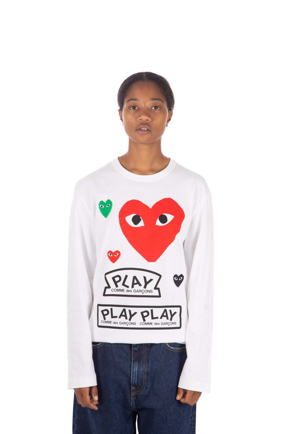 Comme des Garçons Play Multi Heart Print LS Tee - White/Red 