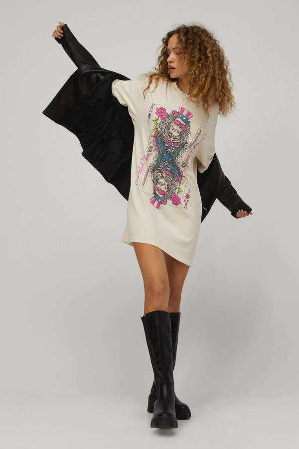 daydreamer t shirt dress DAYDREAMER Pink Floyd Wish You Were Here Oversized T Shirt Dress in Vintage Black