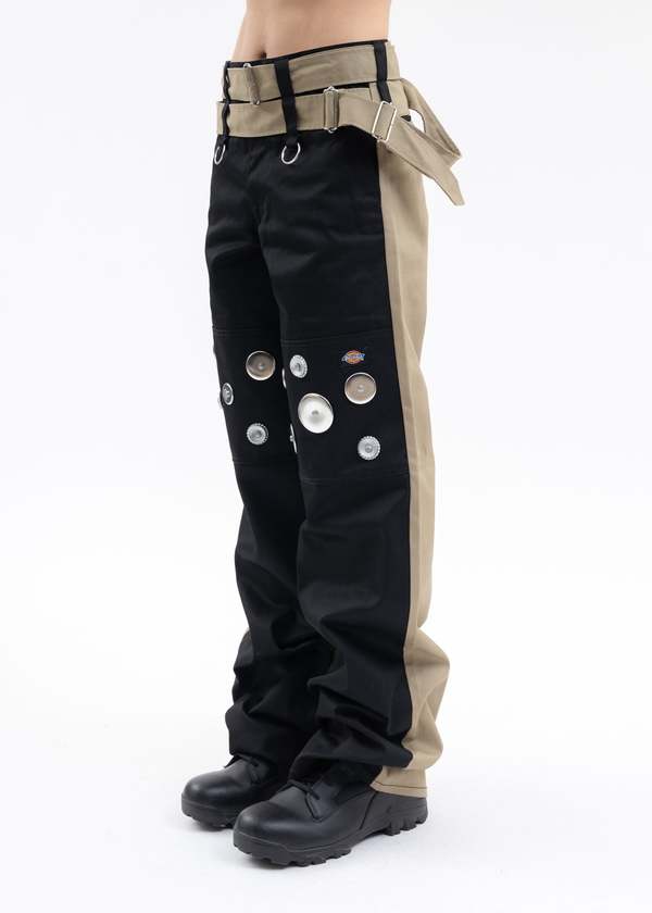 KIDILL Dickies Metal Badges Pants - Black X Khaki | Garmentory