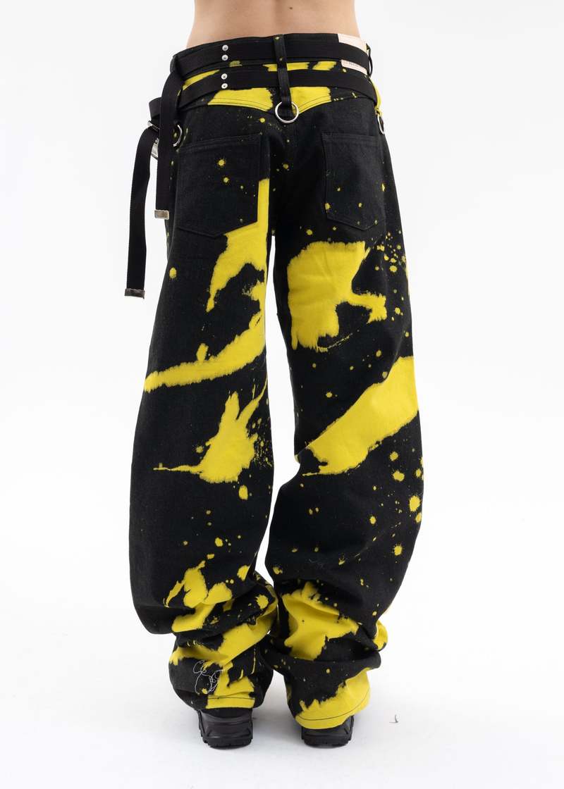 Kidill Dye Poisonous Mushroom Denim Pants - Black Yellow | Garmentory 
