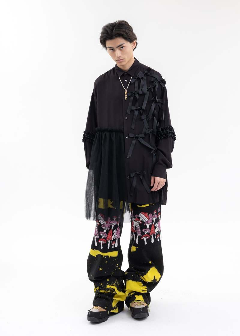 Kidill Dye Poisonous Mushroom Denim Pants - Black Yellow | Garmentory 