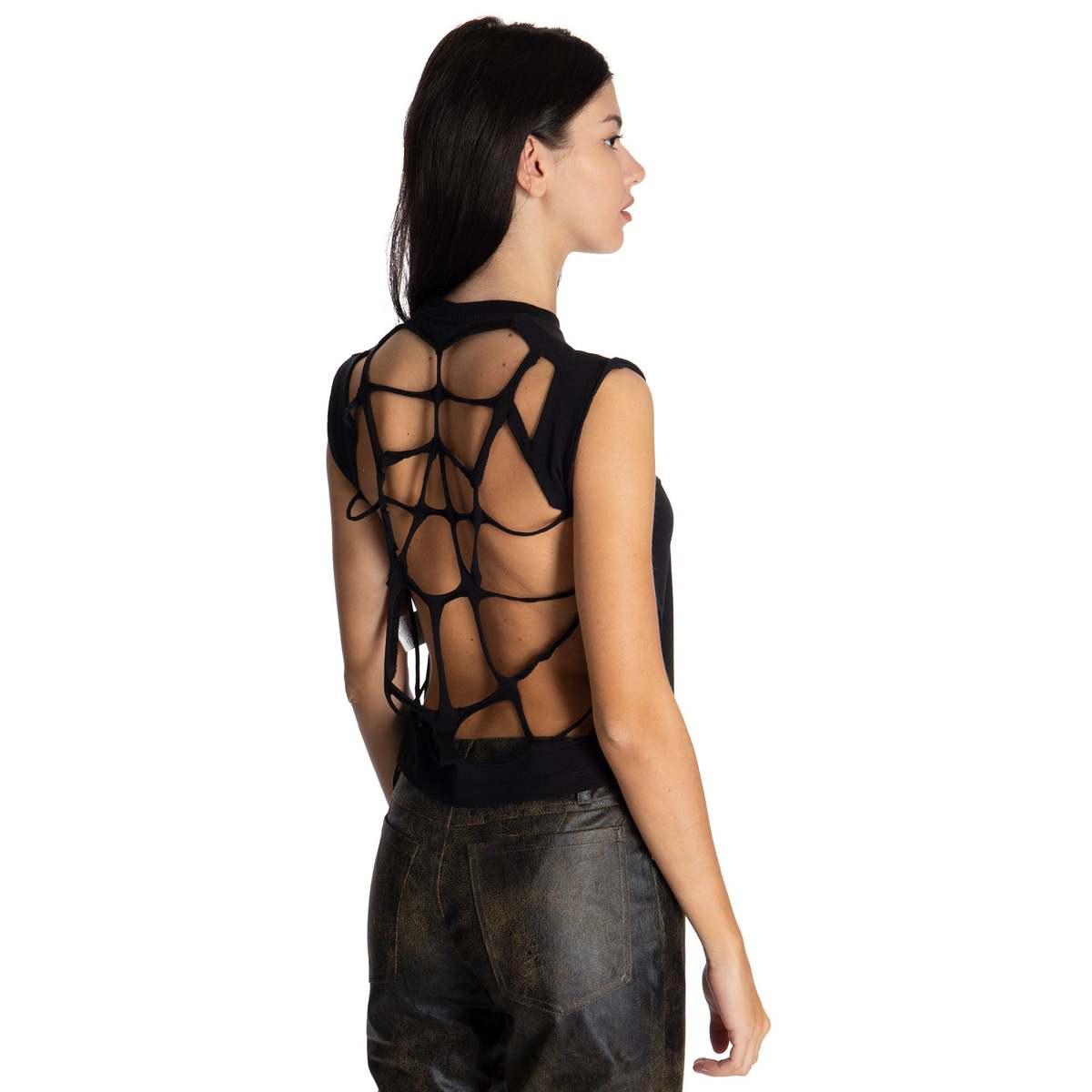 Aries Arise Diamante Slash Back Shrunken Vest - Black | Garmentory