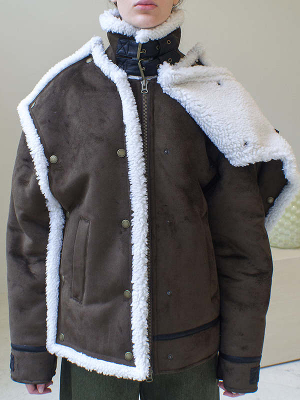 Y/Project Snap Panel Shearling Jacket - Dark Brown | Garmentory